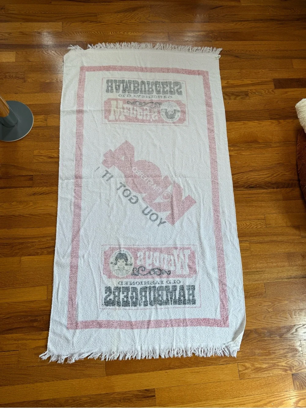 Vintage 80s Wendy’s Fast Food Towel, Beach Bath Doughboys Podcast Frosty (30x54)